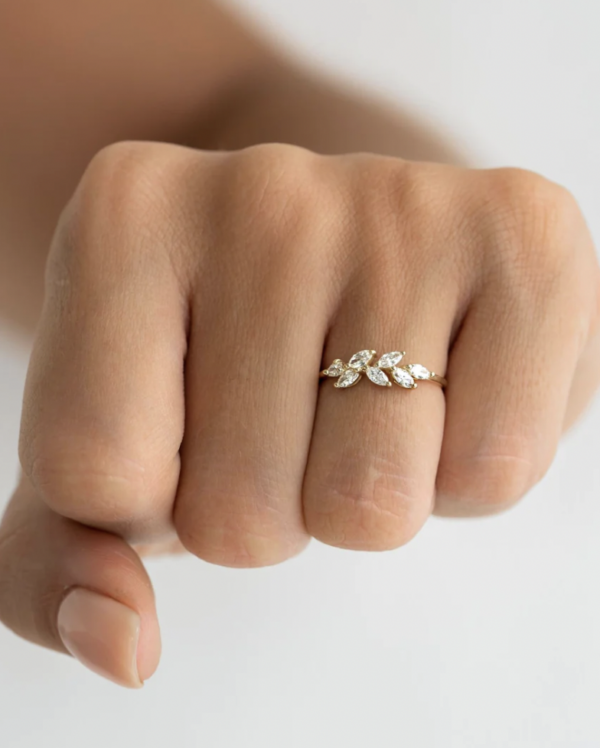 Diamond Leaf Ring 14k Gold - Freya